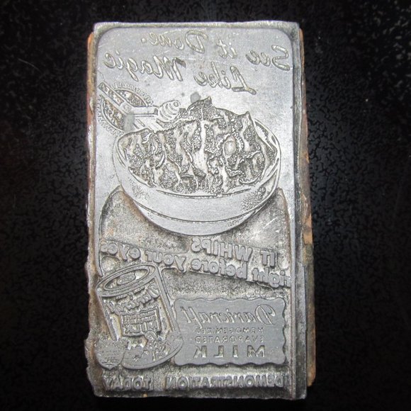Antique Dairycraft Evaporated Milk Printer's Block (Metal on Wood) - Picture 1 of 11